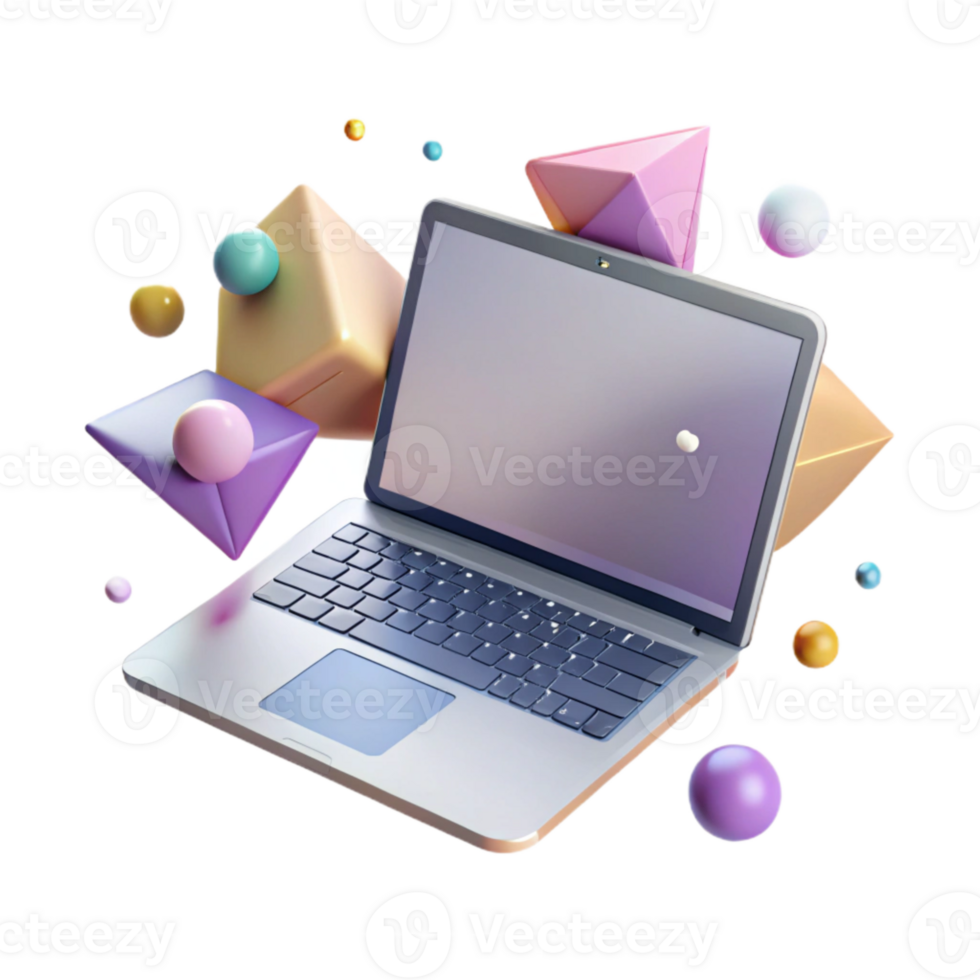 beautiful contemporary Laptop with Blank Screen Angled View Cutout high quality png