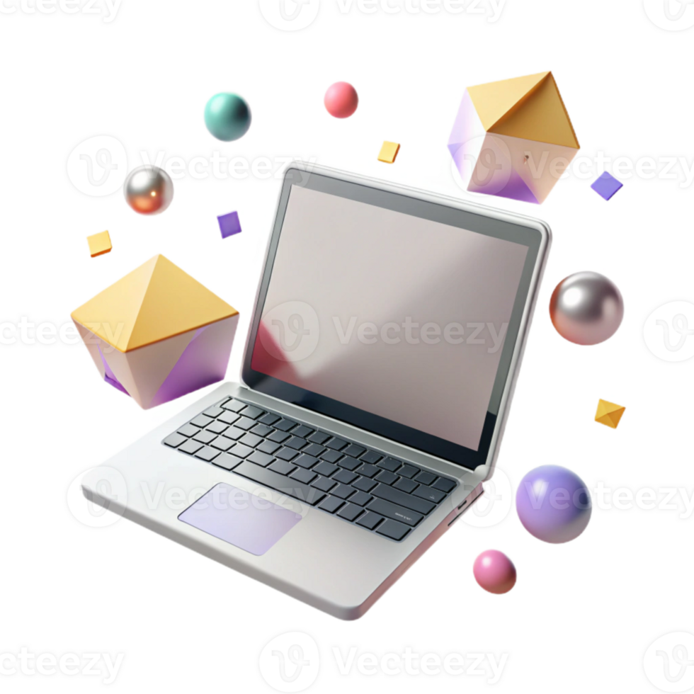 elegant abstract Laptop with Blank Screen Angled View Cutout genuine png