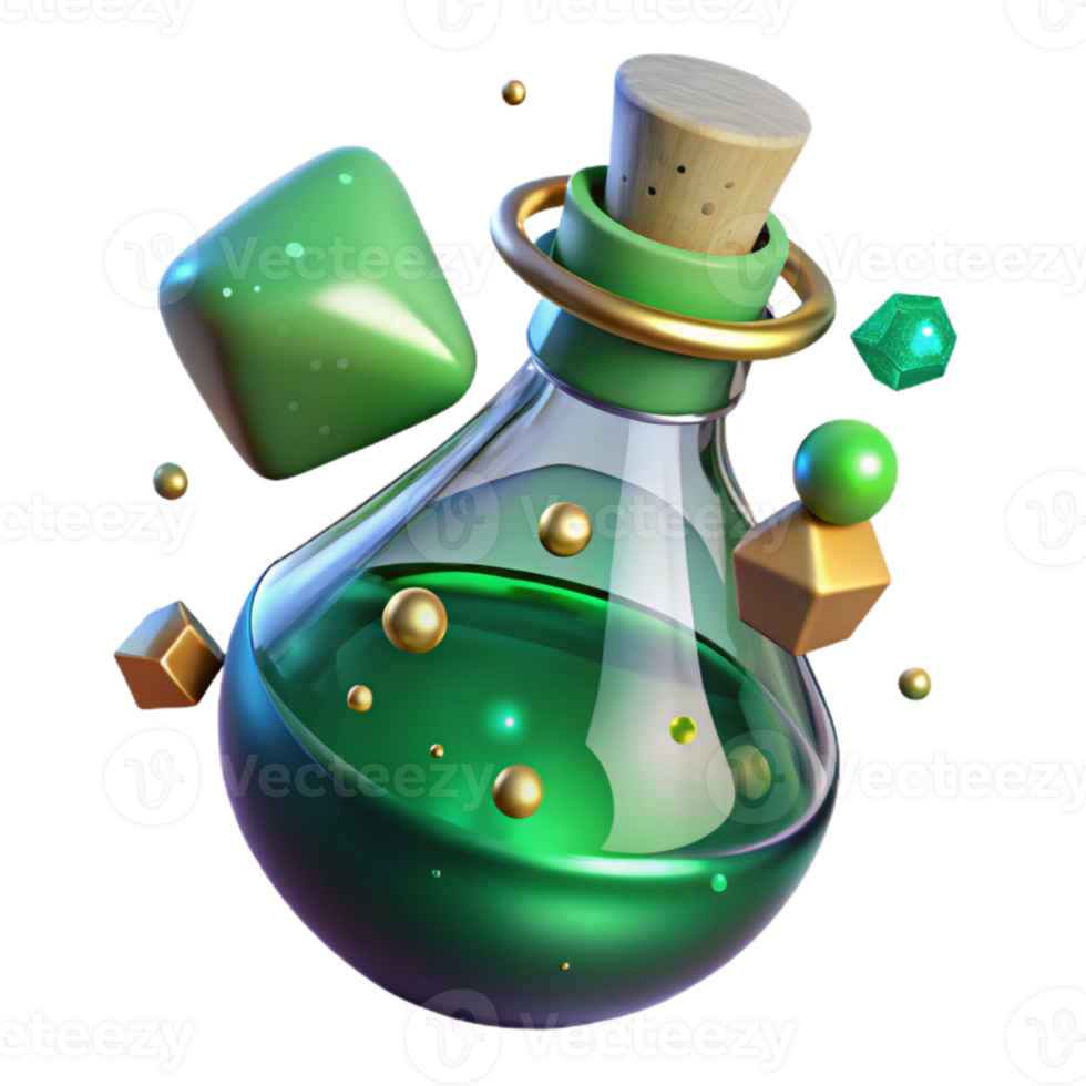 vibrant modern Magic Potion Bottle Cutout with Glowing Liquid premium png