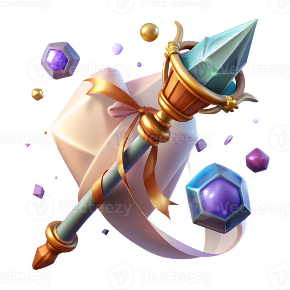 wonderful traditional Magic Staff Transparent Background with Glowing Crystal high quality png