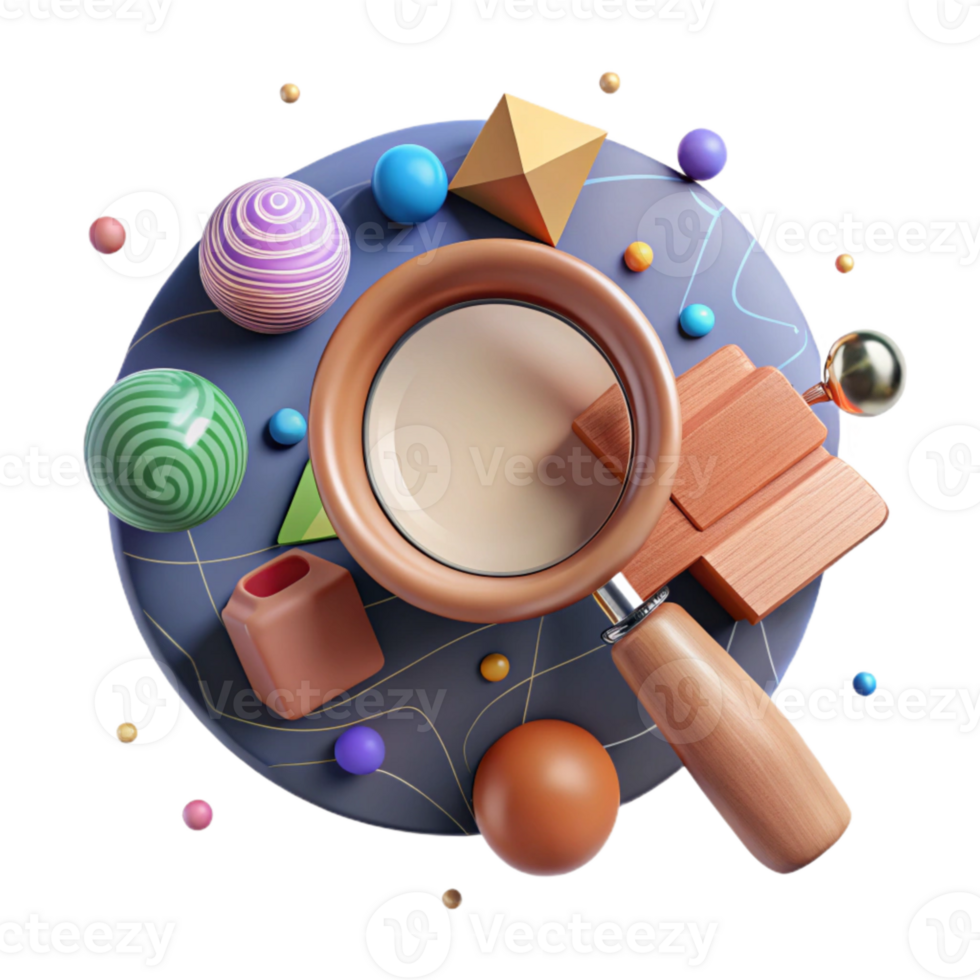 dramatic creative Magnifying Glass Cutout with Wooden Handle Transparent Background premium png