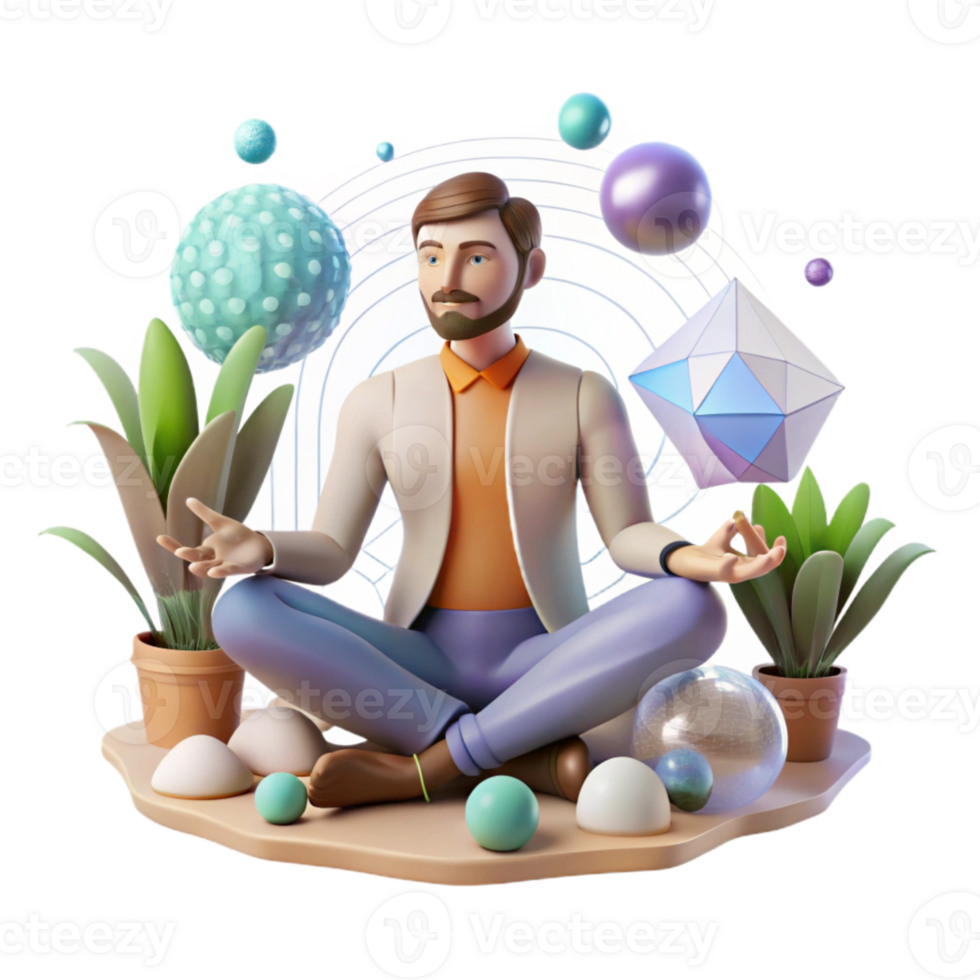 vibrant creative Man Doing Yoga in Nature Transparent Background premium png