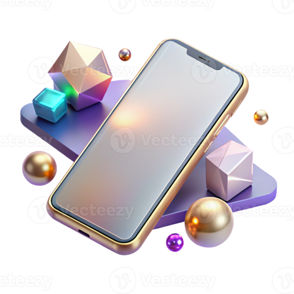 impressive modern Modern Smartphone with Blank Screen Isometric View Isolated authentic png