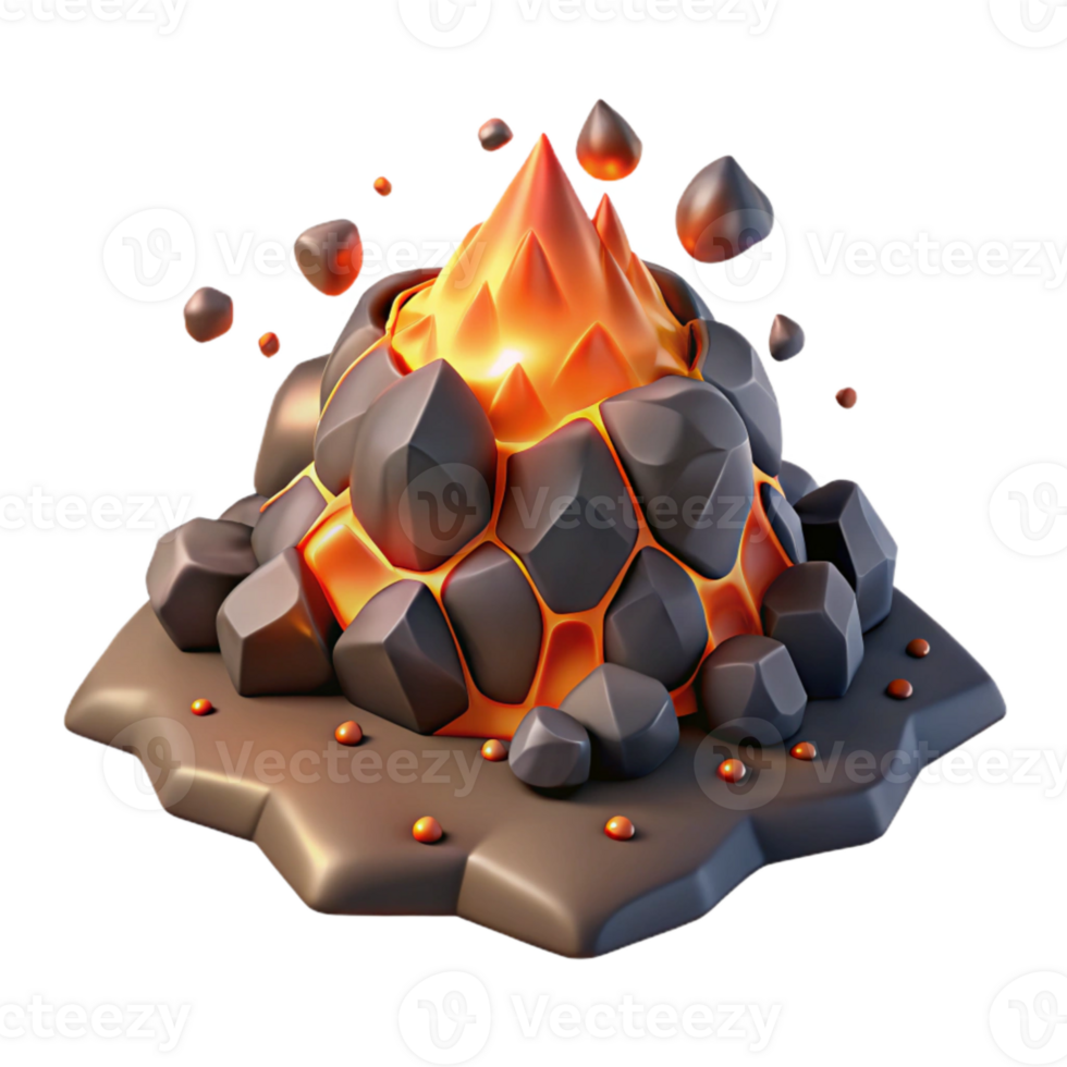 dramatic rustic Molten Lava Flow with Glowing Embers Isolated professional png