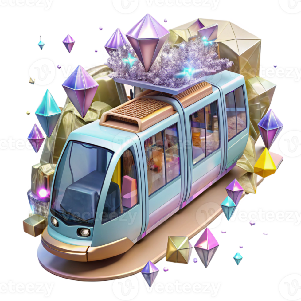 serene modern Modern Tram with Passengers Transparent Background detailed png