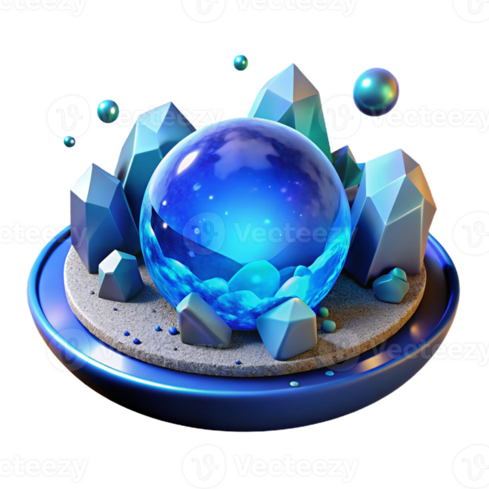 wonderful abstract Mysterious Floating Orb with Blue Glow Isolated detailed png