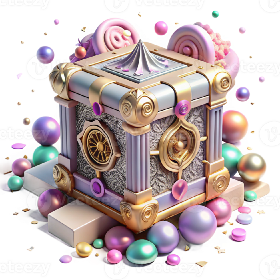 vibrant modern Mysterious Box Cutout with Intricate Carvings high resolution png