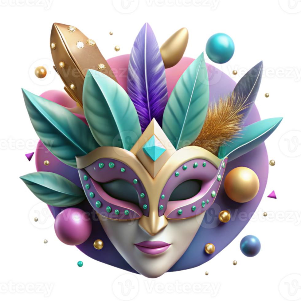 dramatic traditional Mystical Mask with Feather Detail Isolated Element png