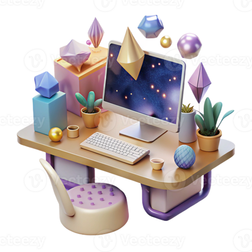 dramatic classic Office Desk Cutout with Computer and Keyboard high resolution png