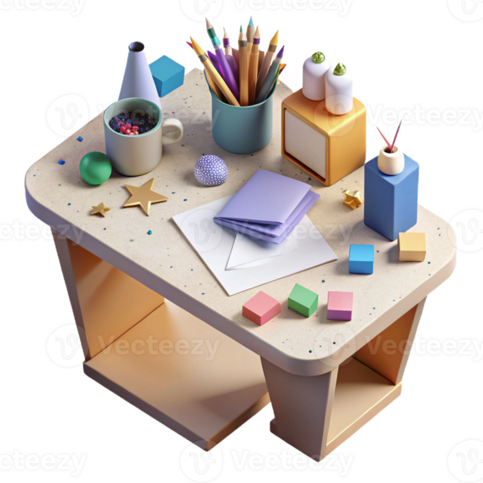 dramatic minimalist Office Desk with Stationery Top View Cutout authentic png