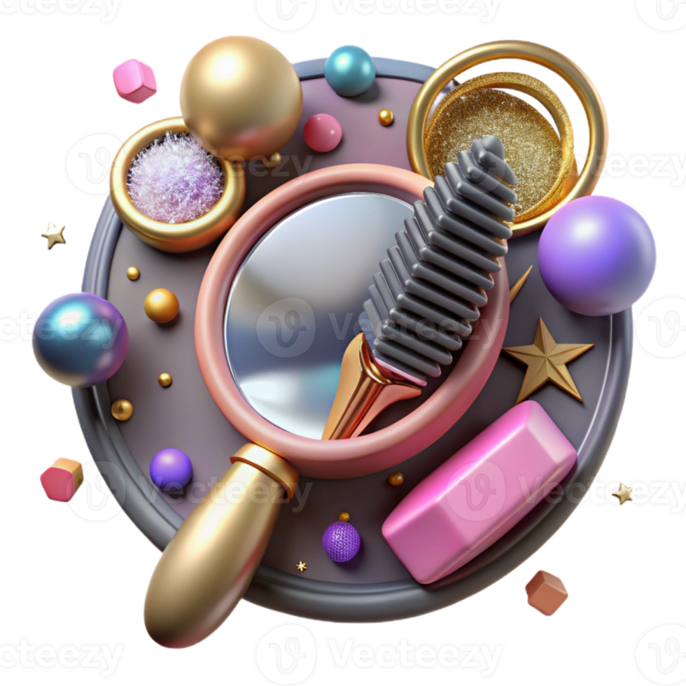 serene contemporary Old Fashioned Hairbrush and Mirror Set Top View Transparent Background professional png