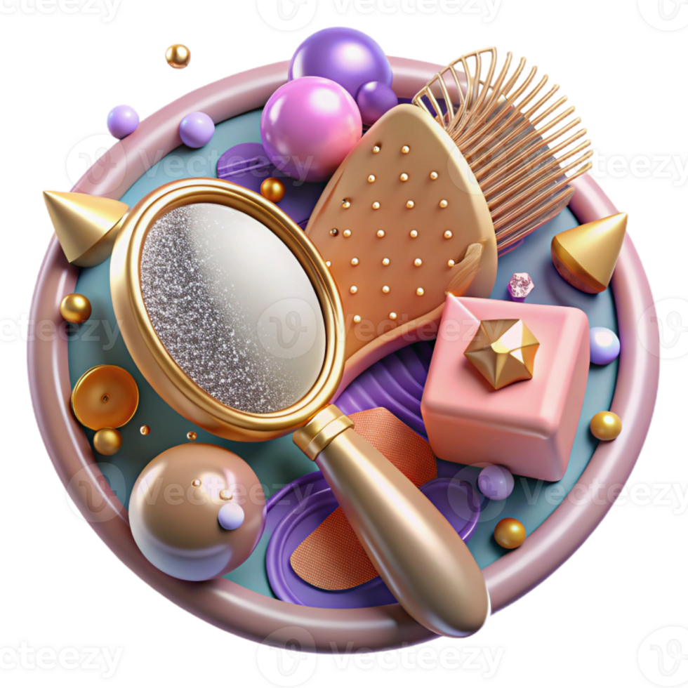 impressive minimalist Old Fashioned Hairbrush and Mirror Set Top View Transparent Background genuine png