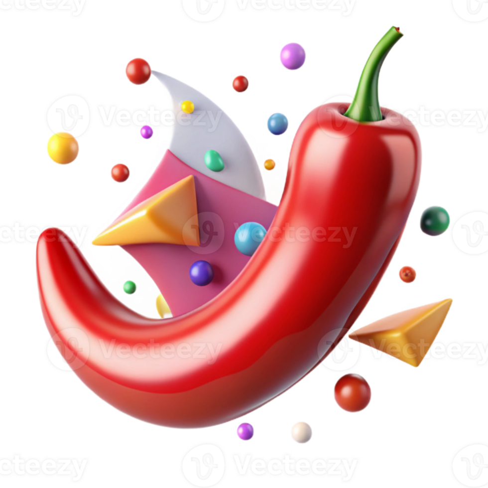 beautiful minimalist Red Chili Pepper Curved Shape Transparent high resolution png