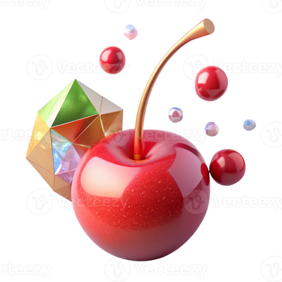 vibrant abstract Red Cherry with Stem Isolated original png