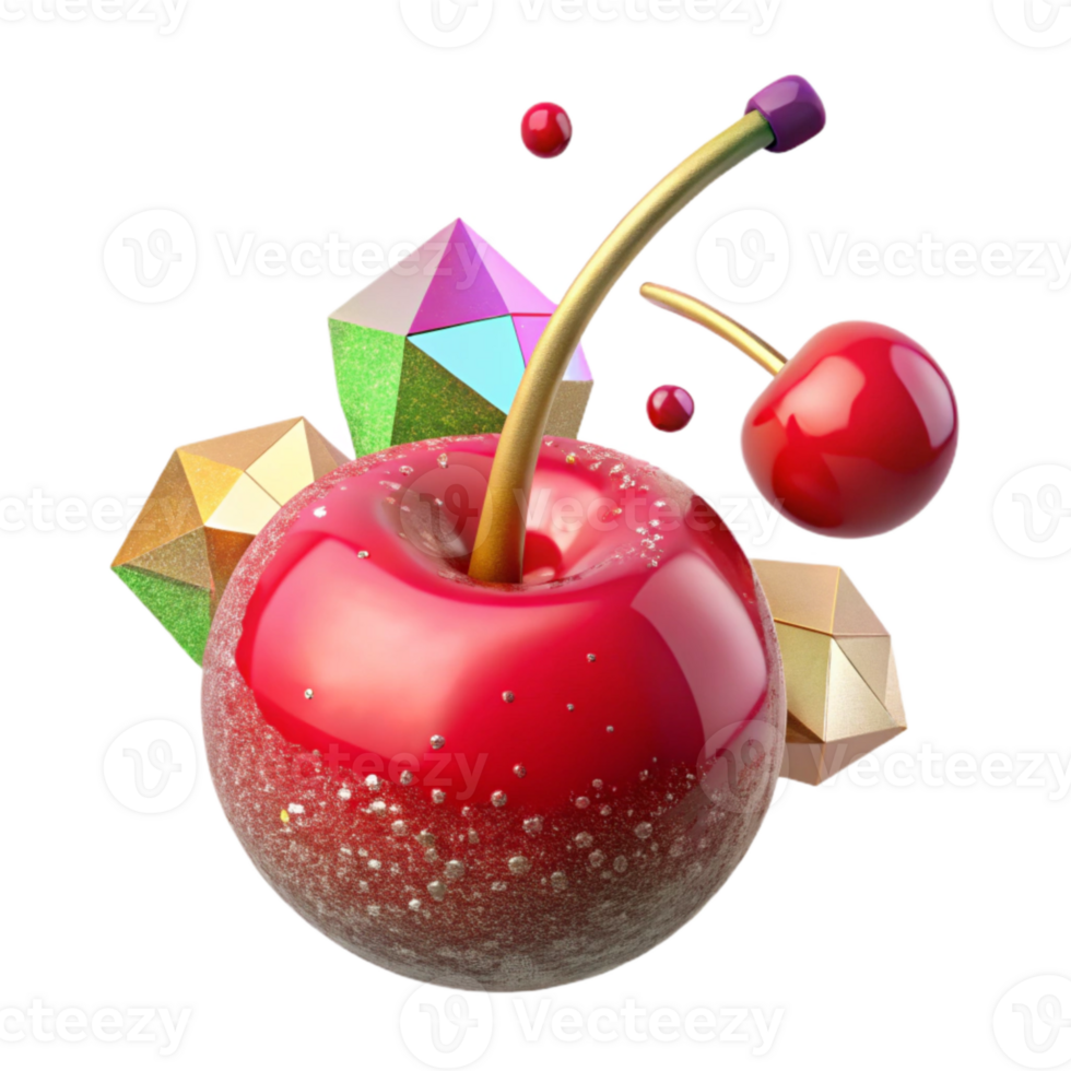 impressive rustic Red Cherry with Stem Isolated png