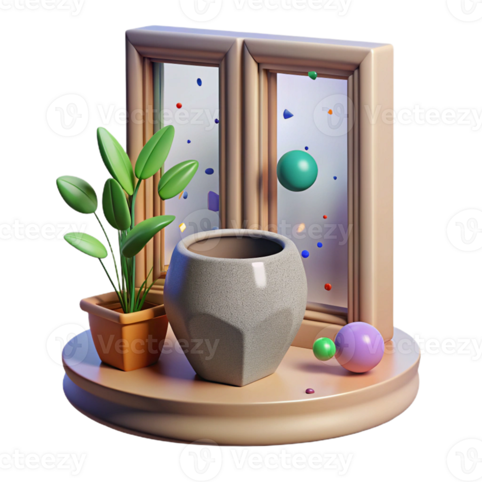serene rustic Shadow of Flower Pot on Windowsill Transparent Background authentic png