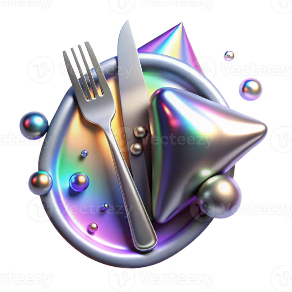 vibrant rustic Shadow of Fork and Knife with Metallic Shine Isolated premium png