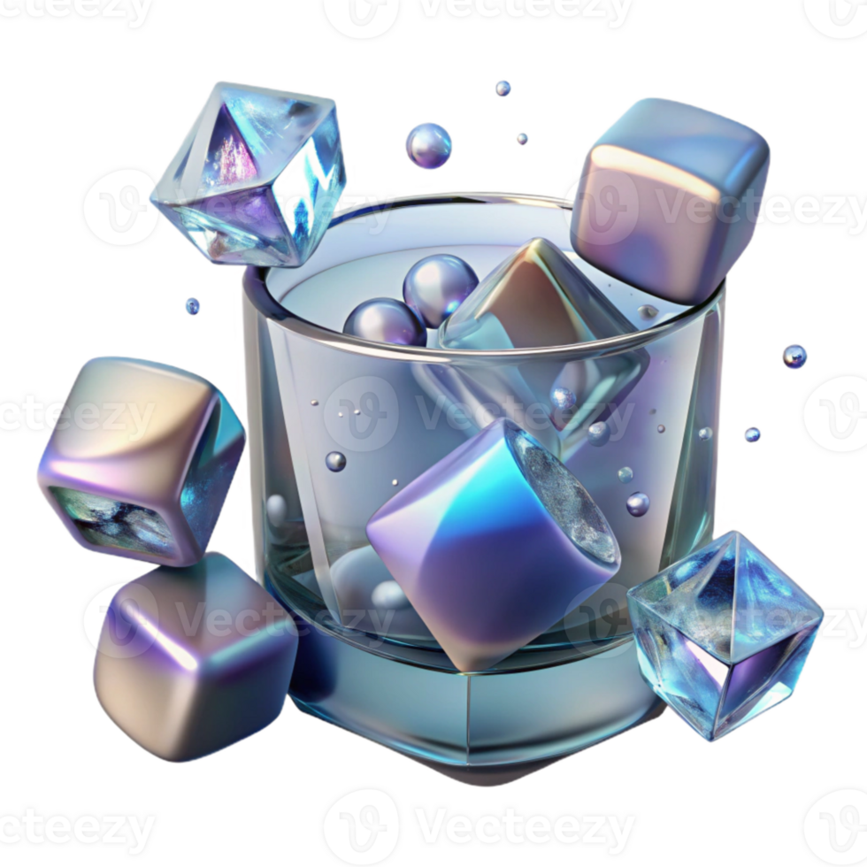 impressive vintage Shadow of Glass with Ice Cubes Isolated premium png