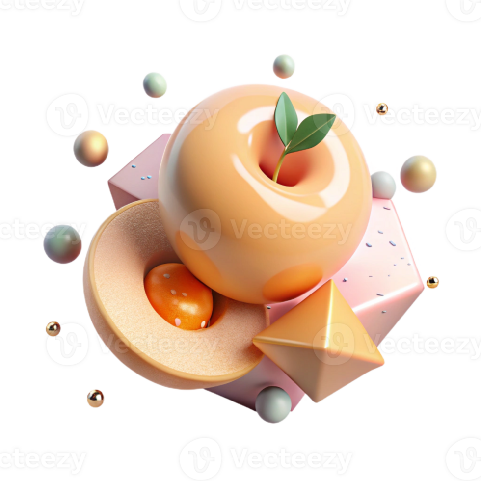 vibrant rustic Single Peach Slice with Pit and Skin Transparent Background png