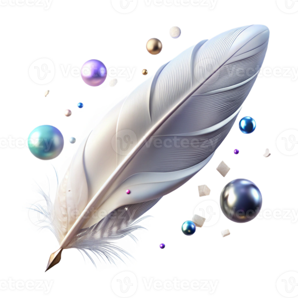 serene rustic Single White Feather Falling Isolated high quality png