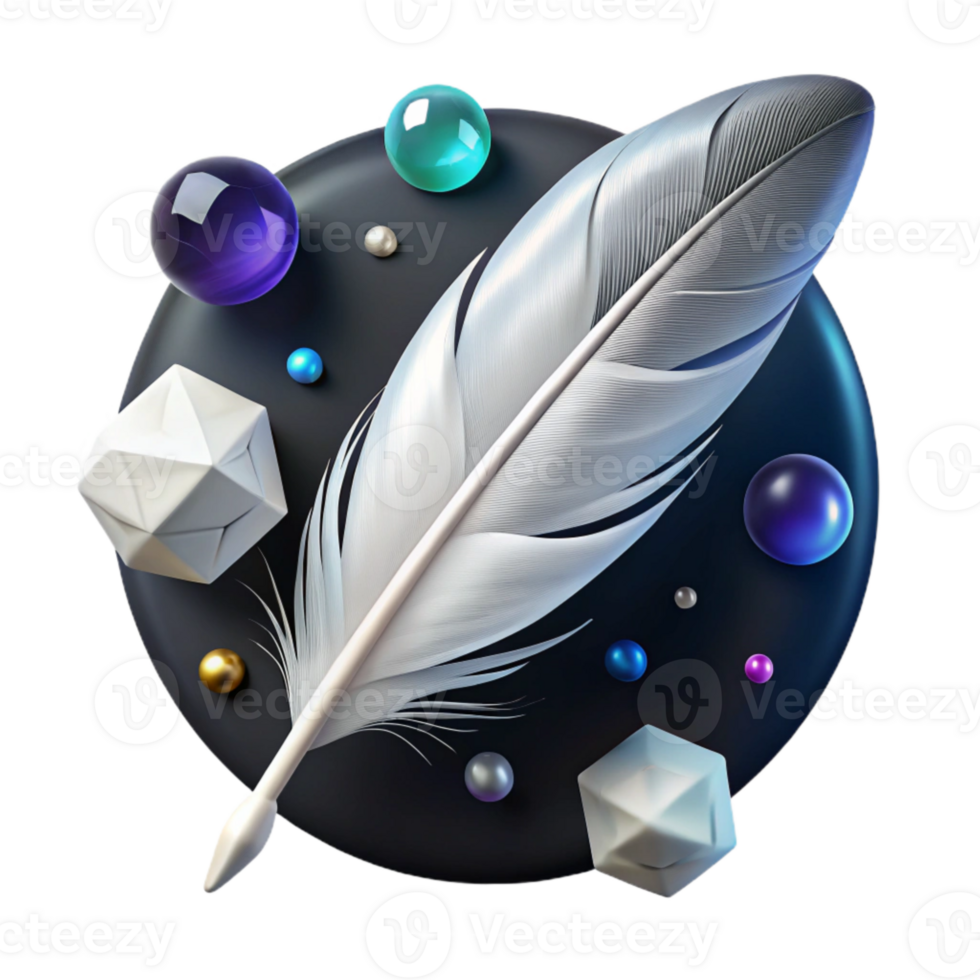 beautiful abstract Single White Feather on Black Background Isolated professional png