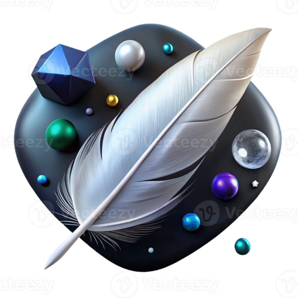 magnificent rustic Single White Feather on Black Background Isolated png