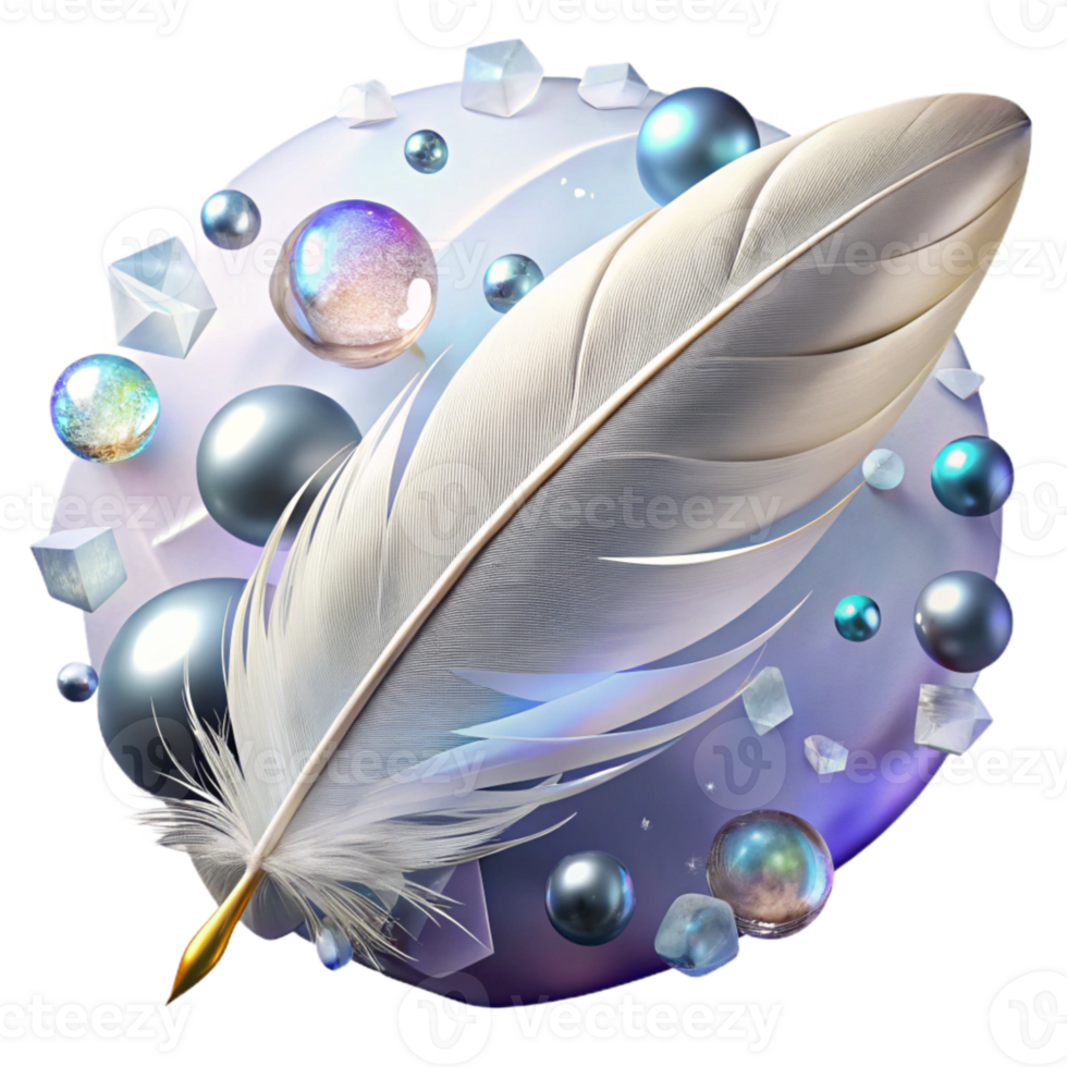 beautiful abstract Single White Feather Soft Lighting Transparent Background genuine png