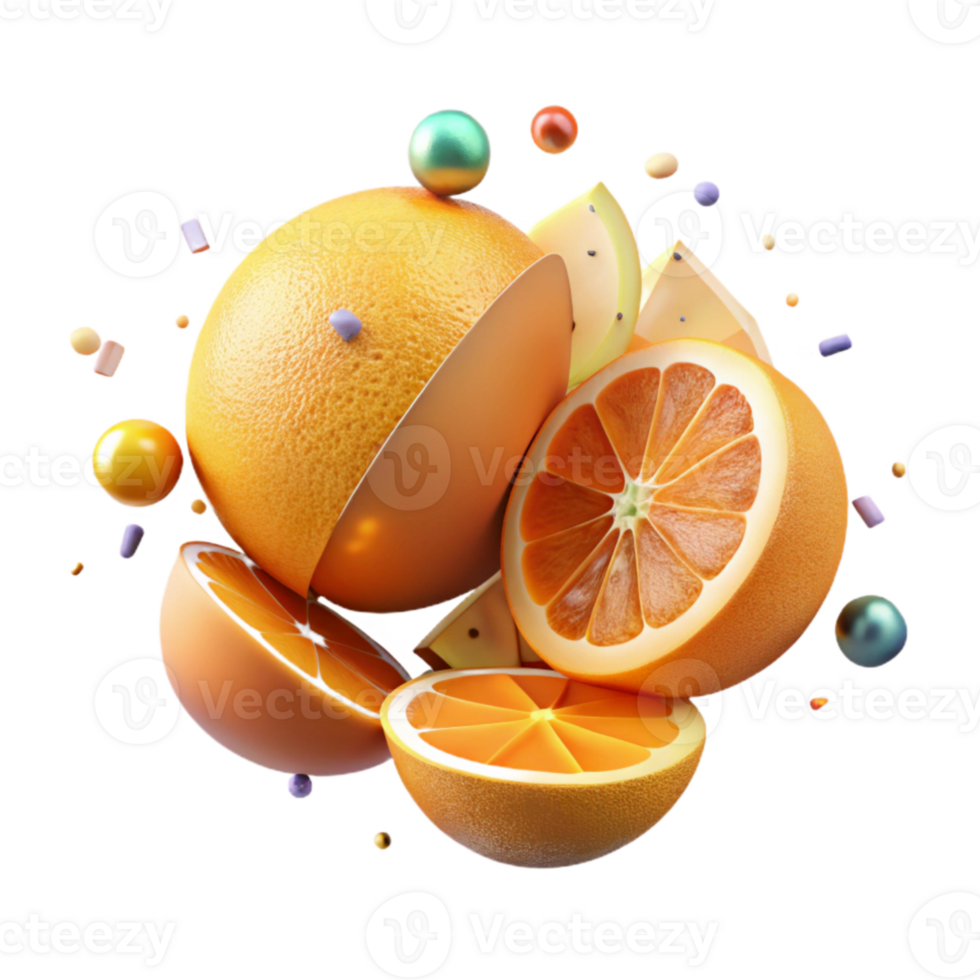 magnificent artistic Sliced Orange Fruit Isolated with Segments professional png
