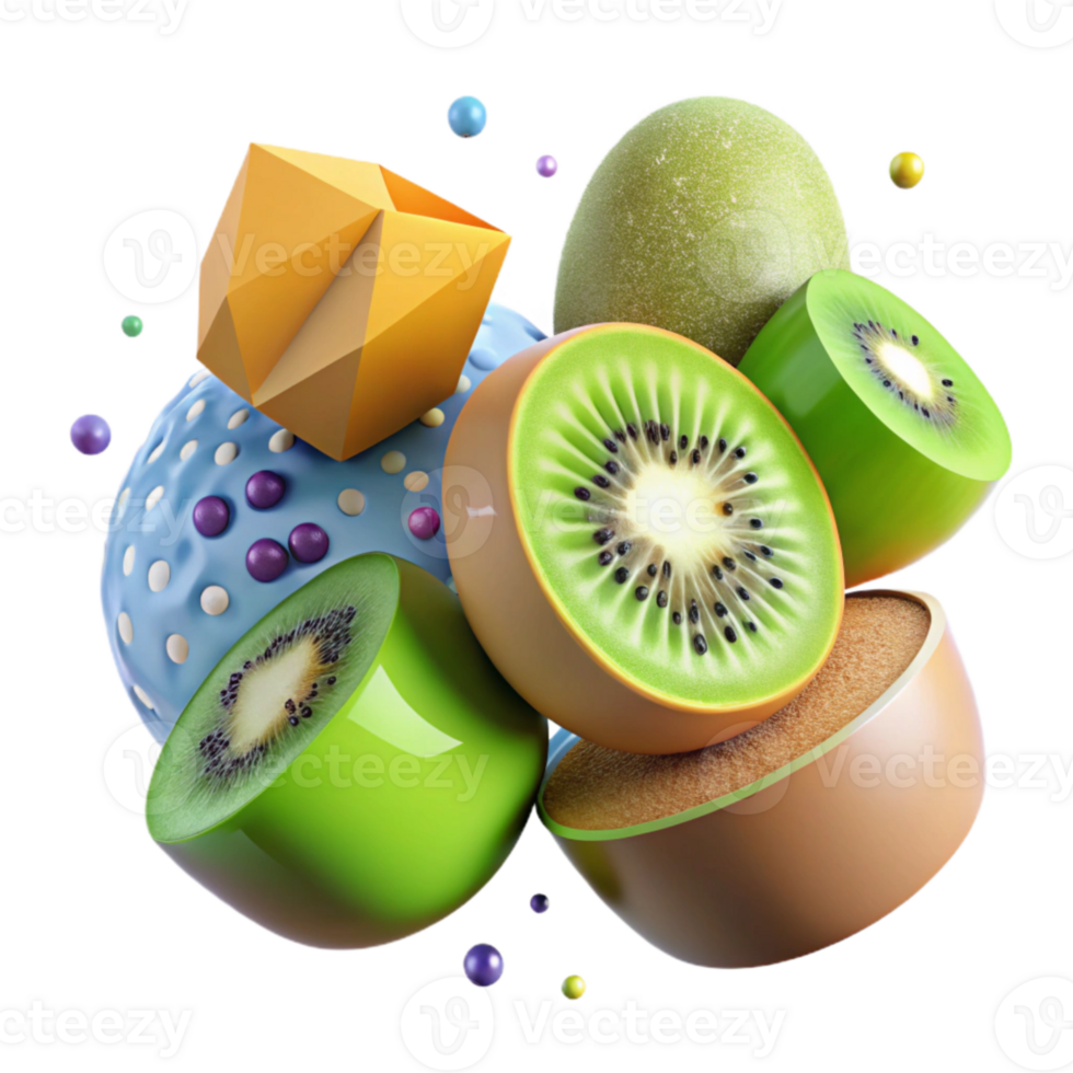 beautiful modern Sliced Kiwi Fruit Isolated with Seeds png