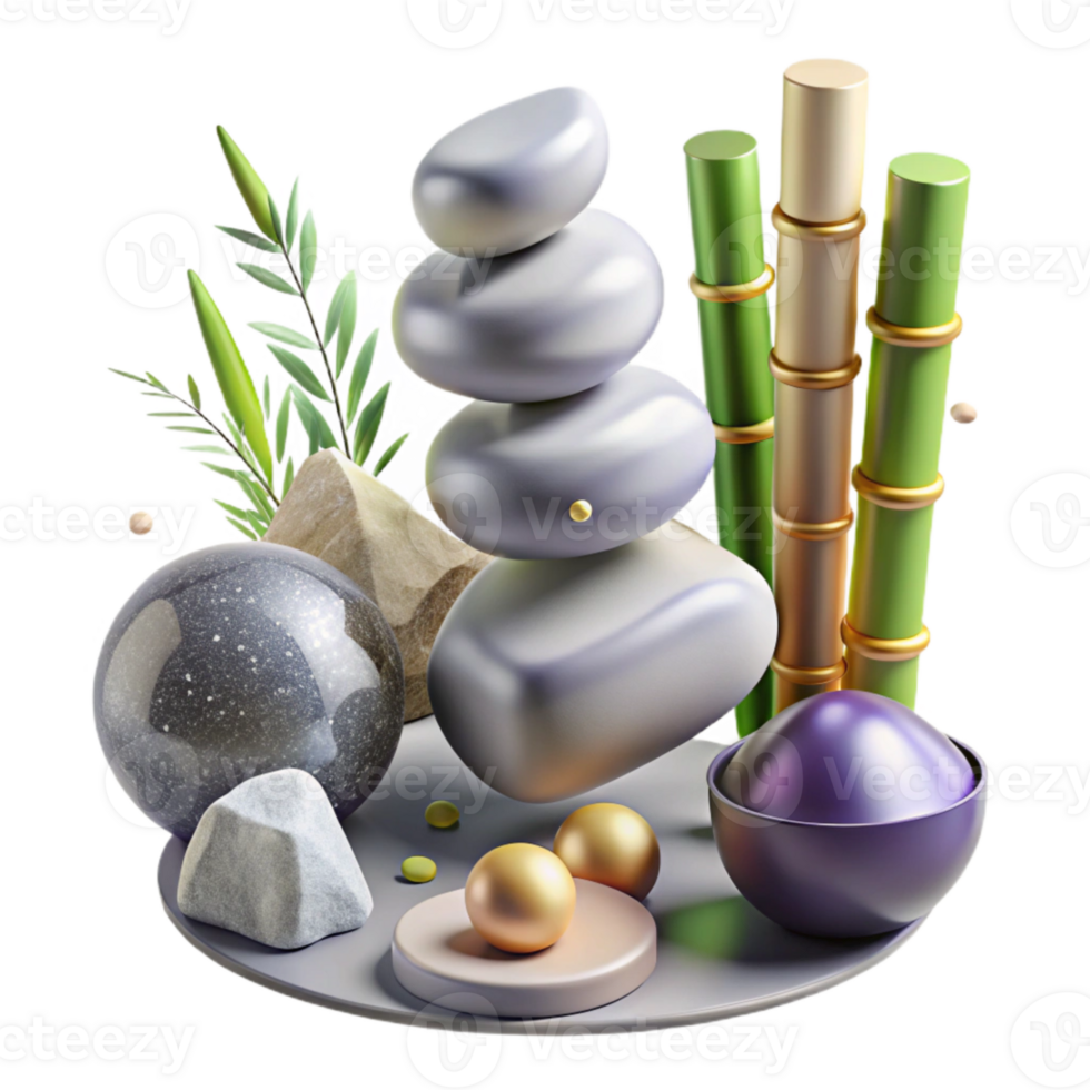 vibrant minimalist Spa Stones and Bamboo Shoots Cutout Transparent Background detailed png