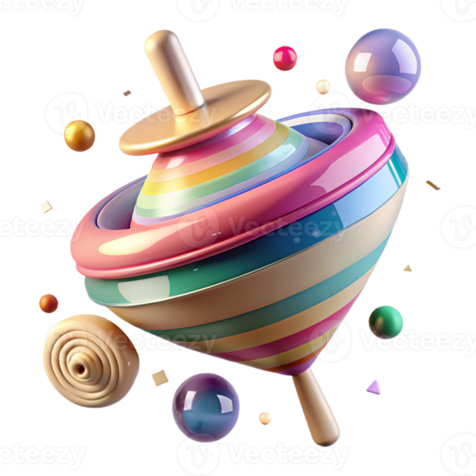 vibrant contemporary Spinning Top Transparent Background with Colorful Stripes high resolution png