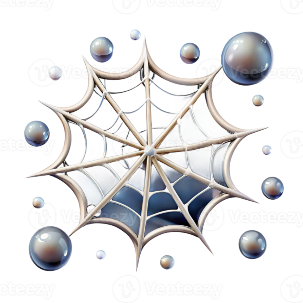 serene minimalist Spider Web with Dewdrops Transparent Background authentic png