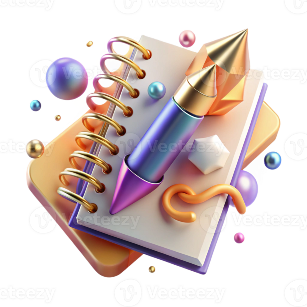wonderful classic Spiral Notebook with Pen Top View Isolated detailed png