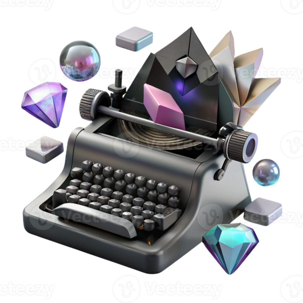 impressive minimalist Typewriter Transparent Background with Black Keys exclusive png