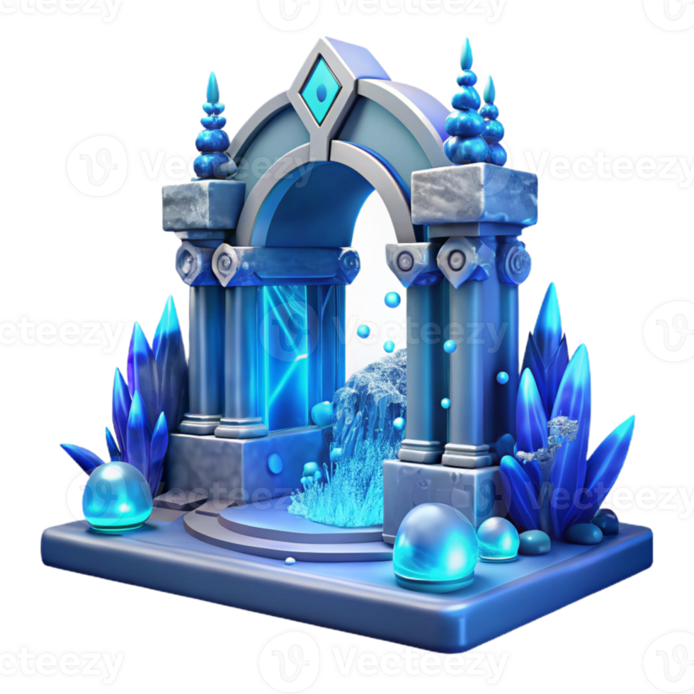 elegant creative Underwater City Gate with Blue Glow Transparent Background premium png