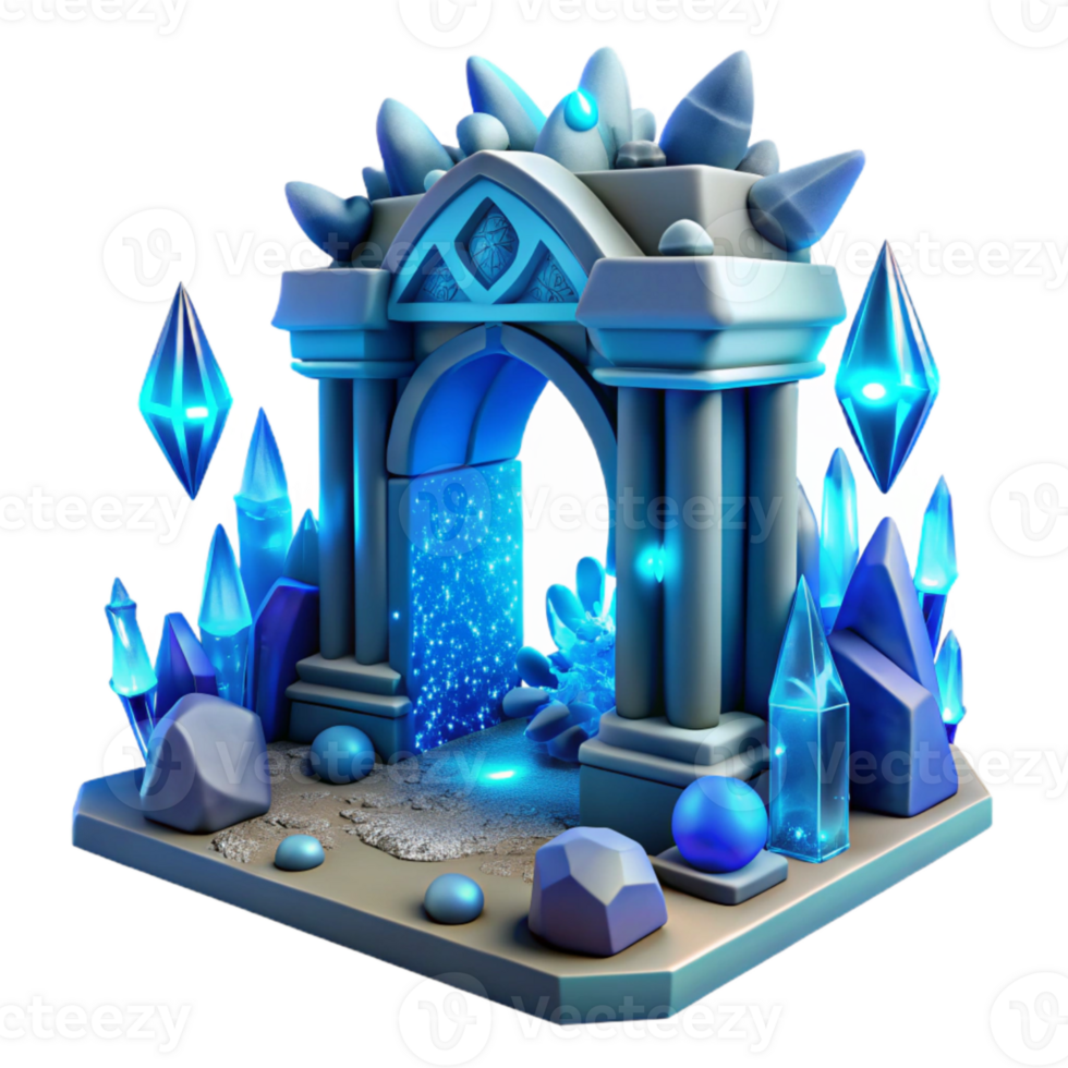 stunning minimalist Underwater City Gate with Blue Glow Transparent Background premium png