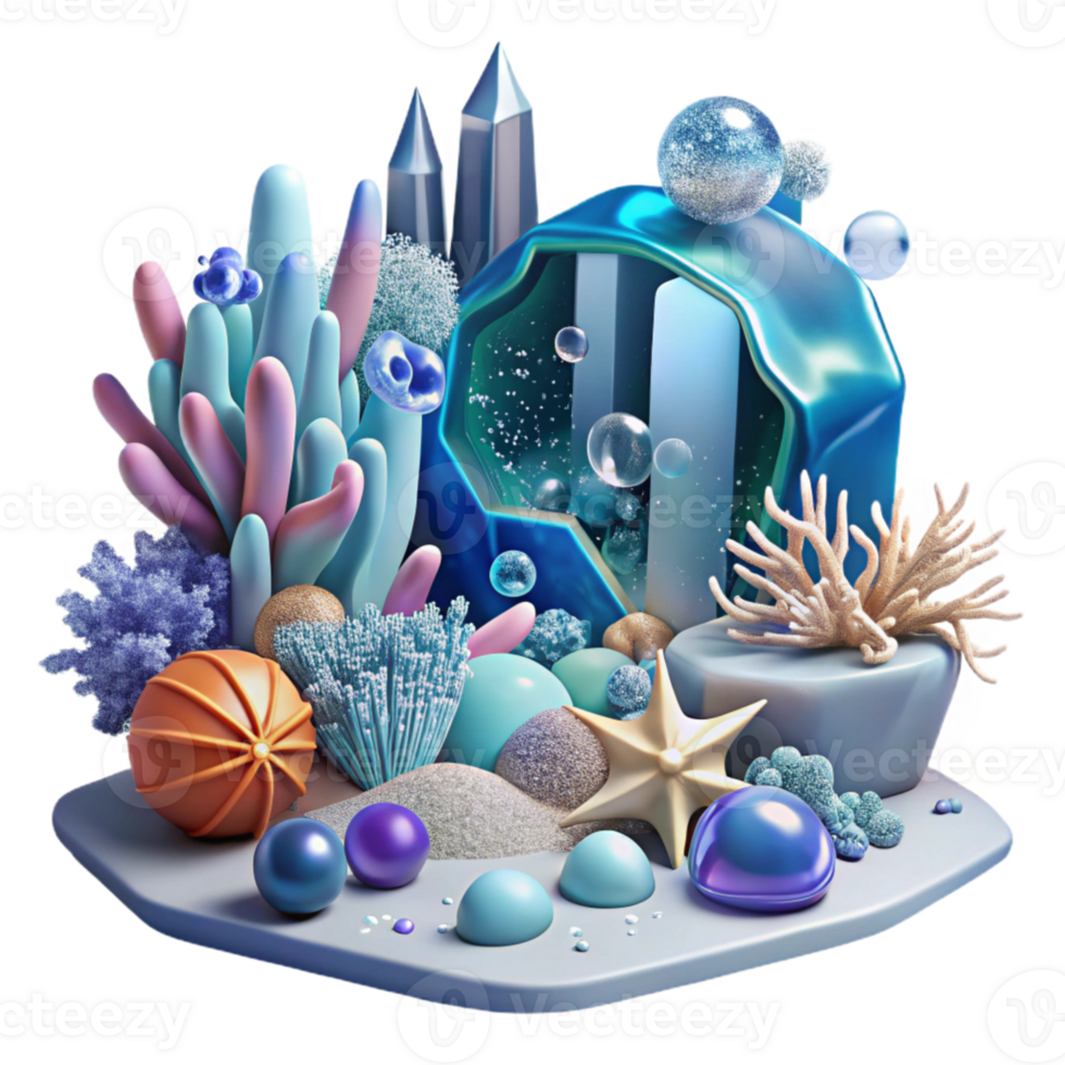 stunning artistic Underwater Scene Transparent Background with Marine Life original png