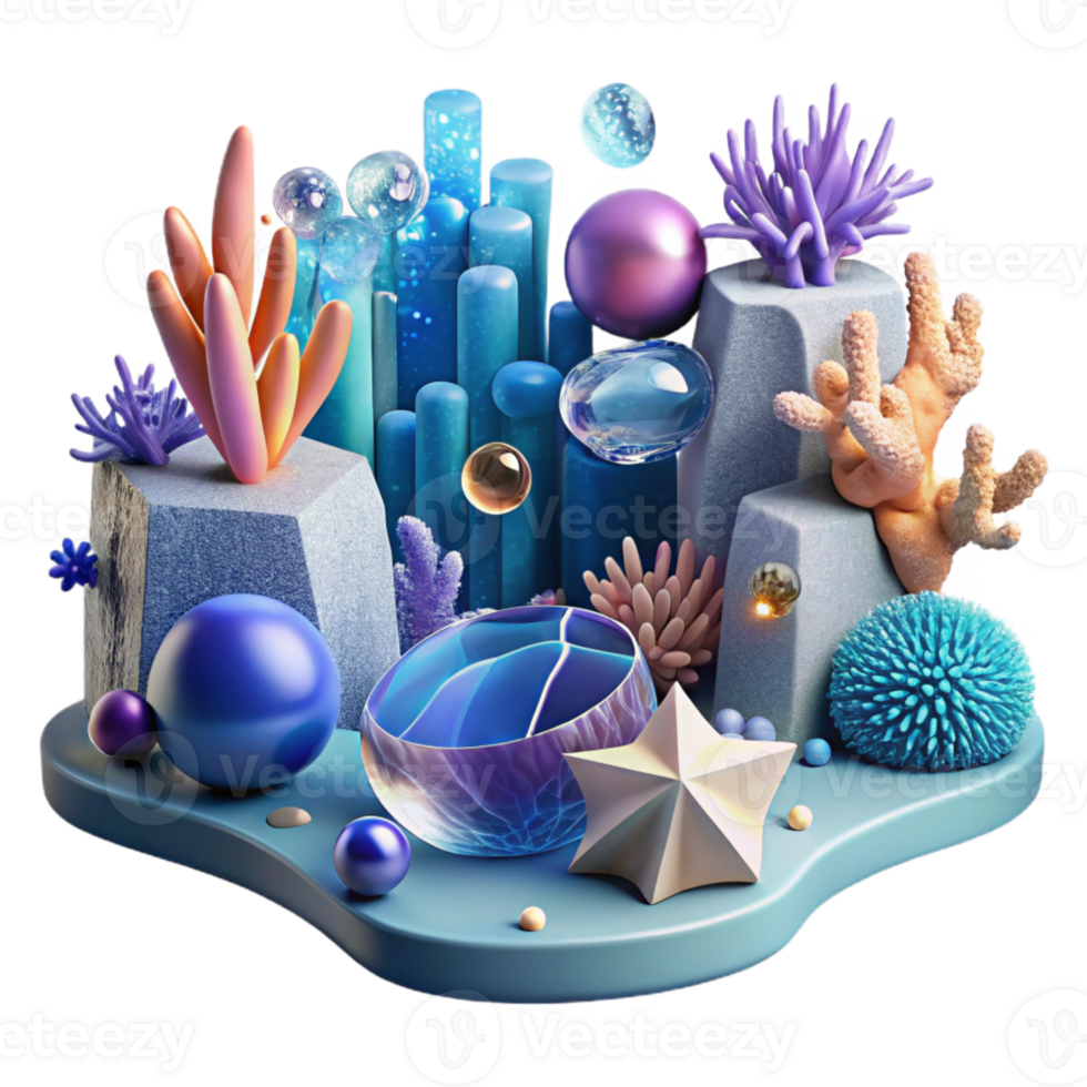 vibrant modern Underwater Scene Transparent Background with Marine Life high quality png