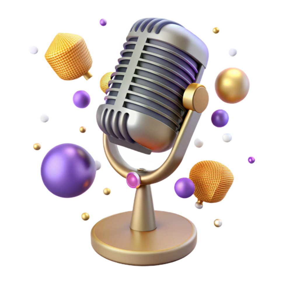 serene minimalist Vintage Microphone on Stand Isolated Element high resolution png