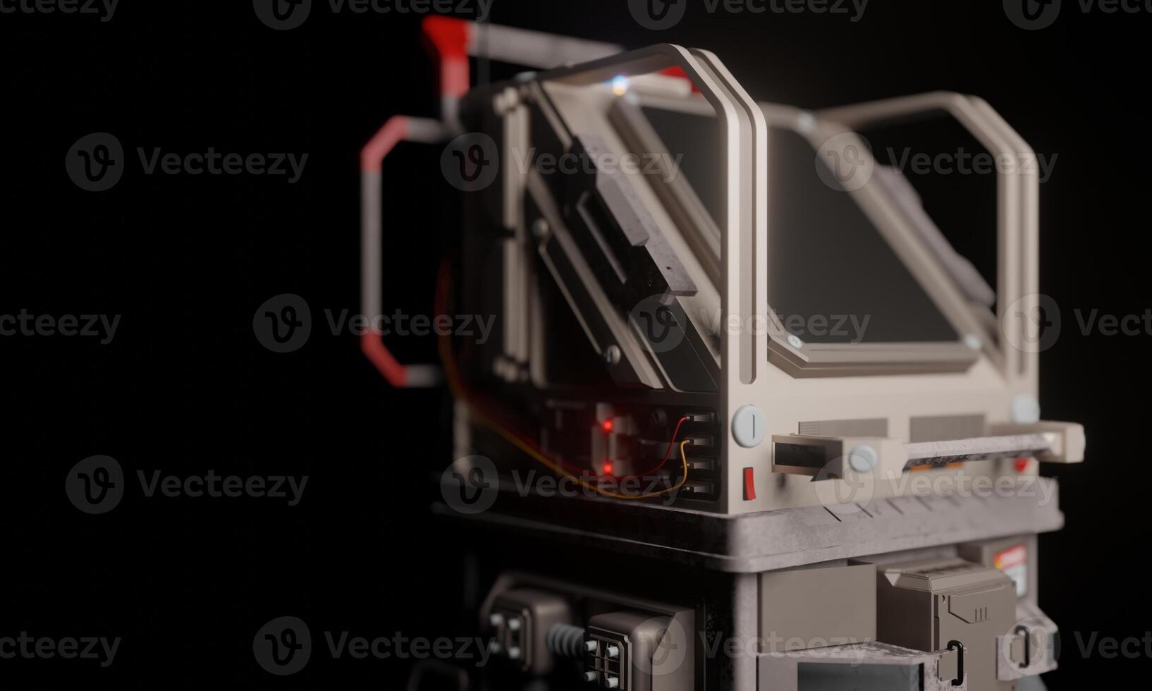 Close up monitor computer control room in dark scene 3d rendering wallpaper background photo