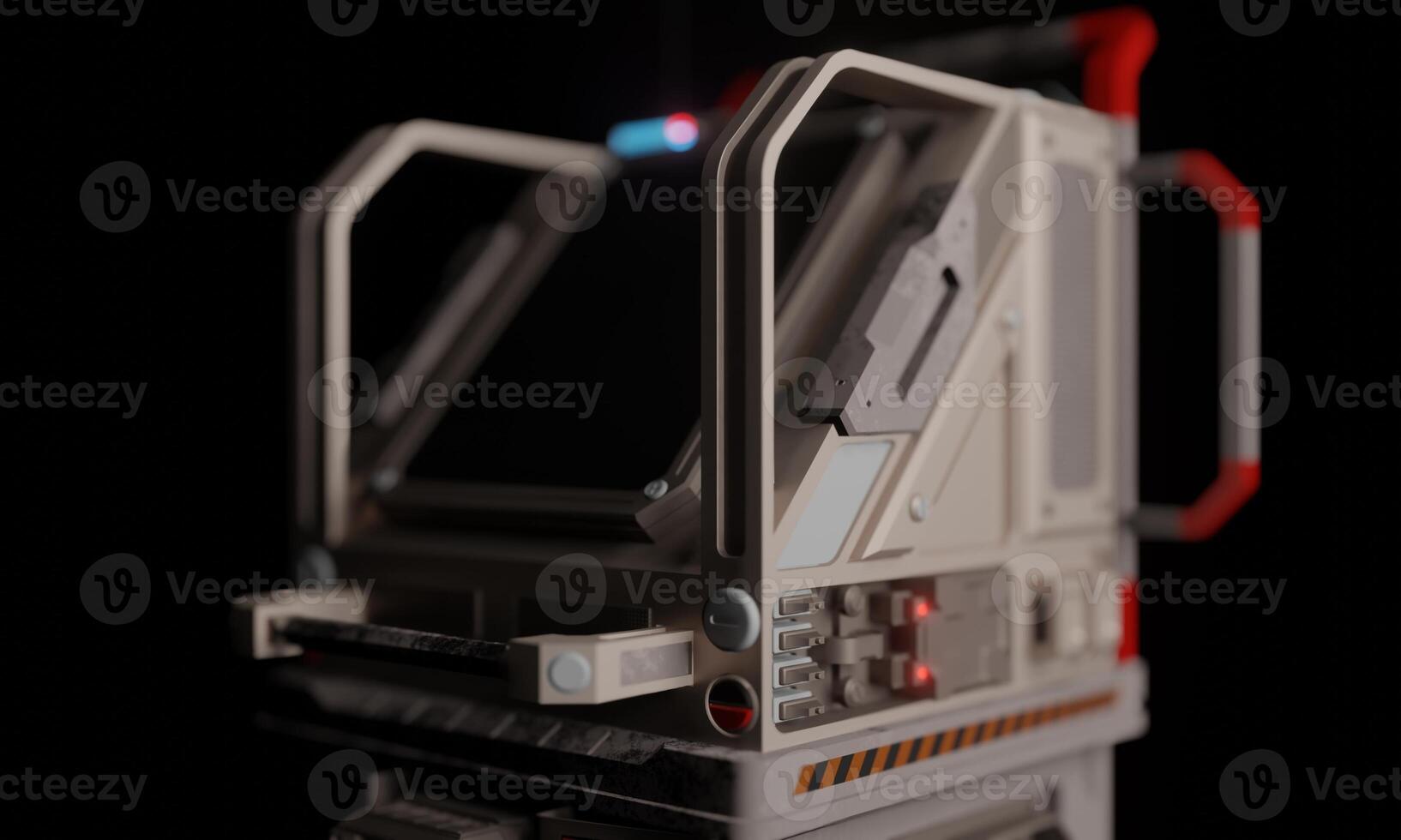Close up side view monitor computer control room 3d rendering technology wallpaper background photo