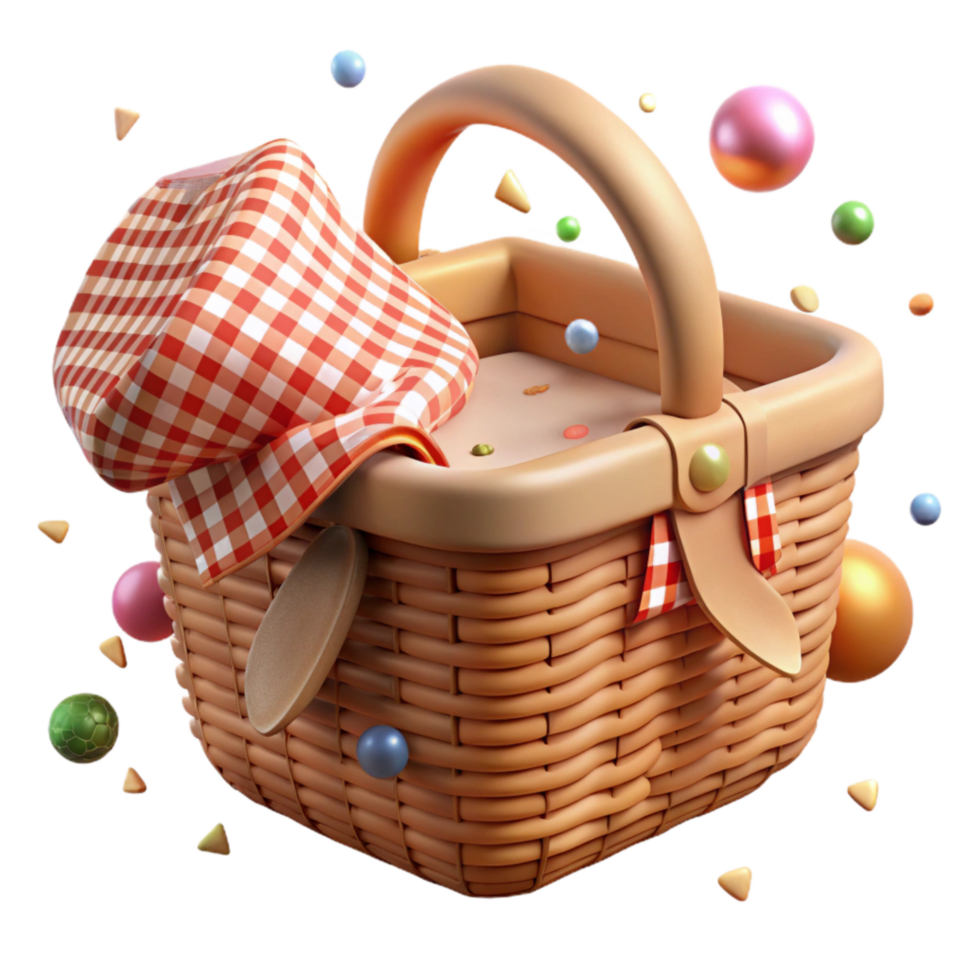 dramatic artistic Wicker Picnic Basket with Gingham Lining Cutout detailed png