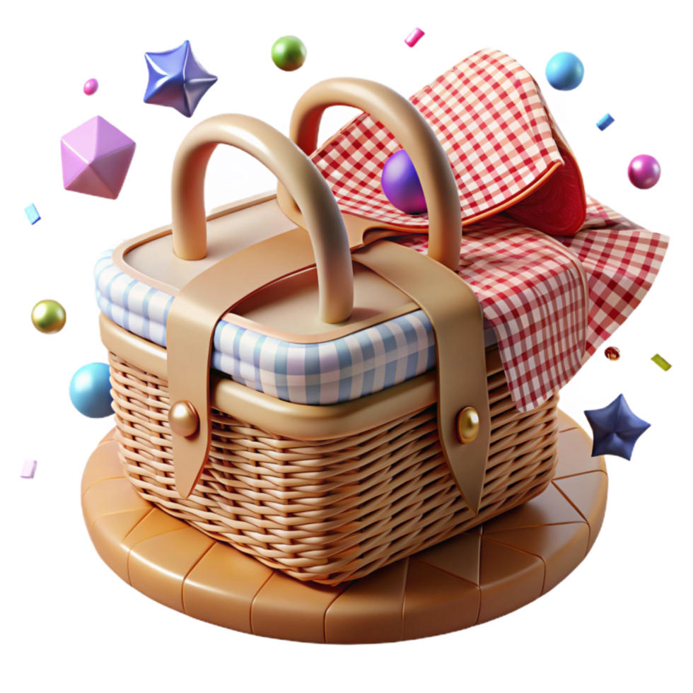 dramatic traditional Wicker Picnic Basket with Gingham Lining Cutout original png