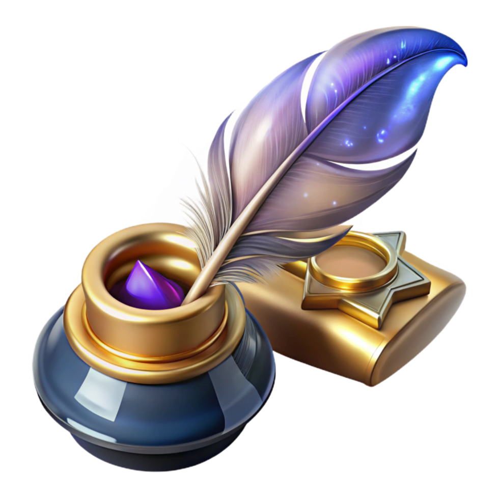 magnificent traditional Antique Quill and Inkwell Detailed Cutout premium png