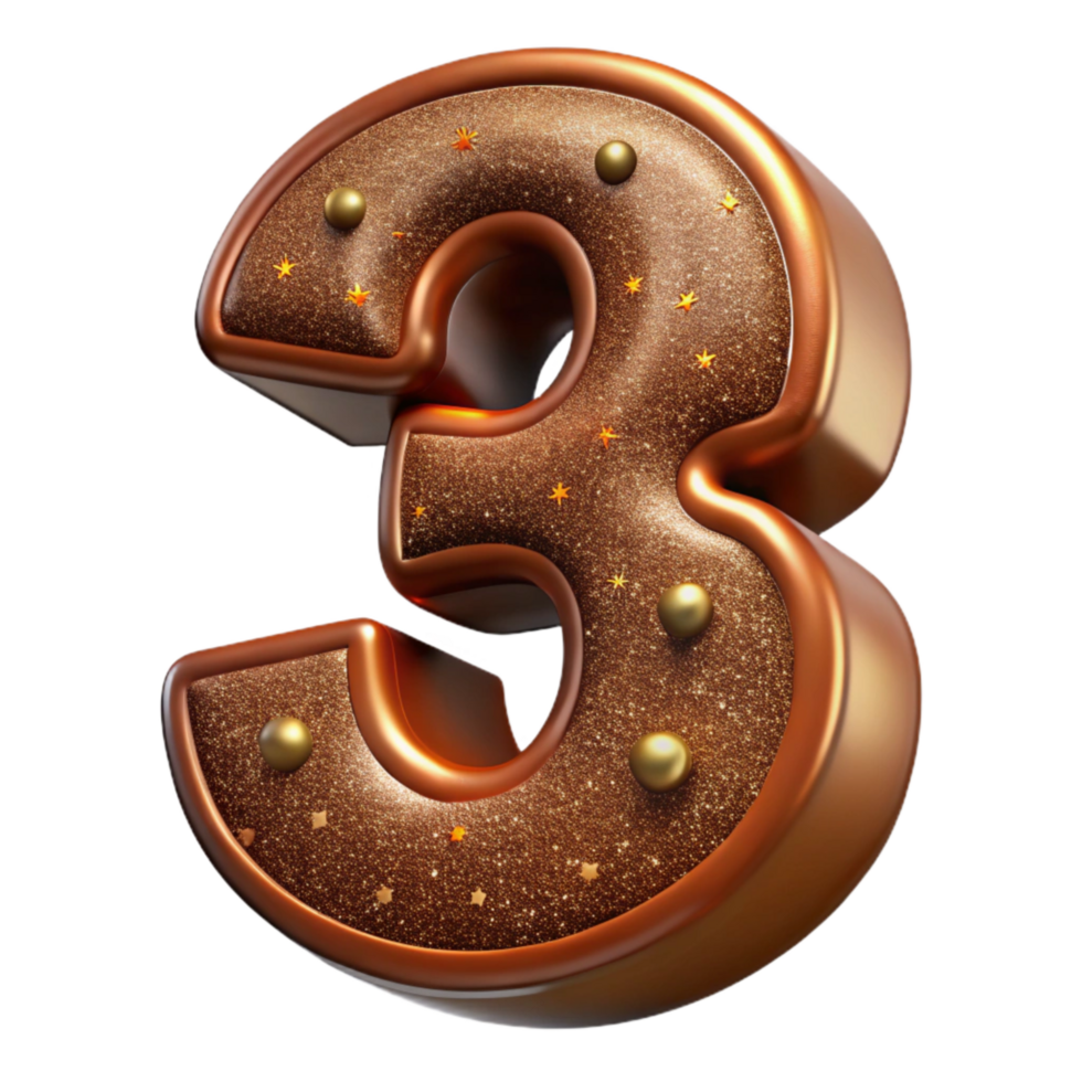 impressive minimalist Brown Embossed Leather Number Three Cutout on Transparent Background authentic png