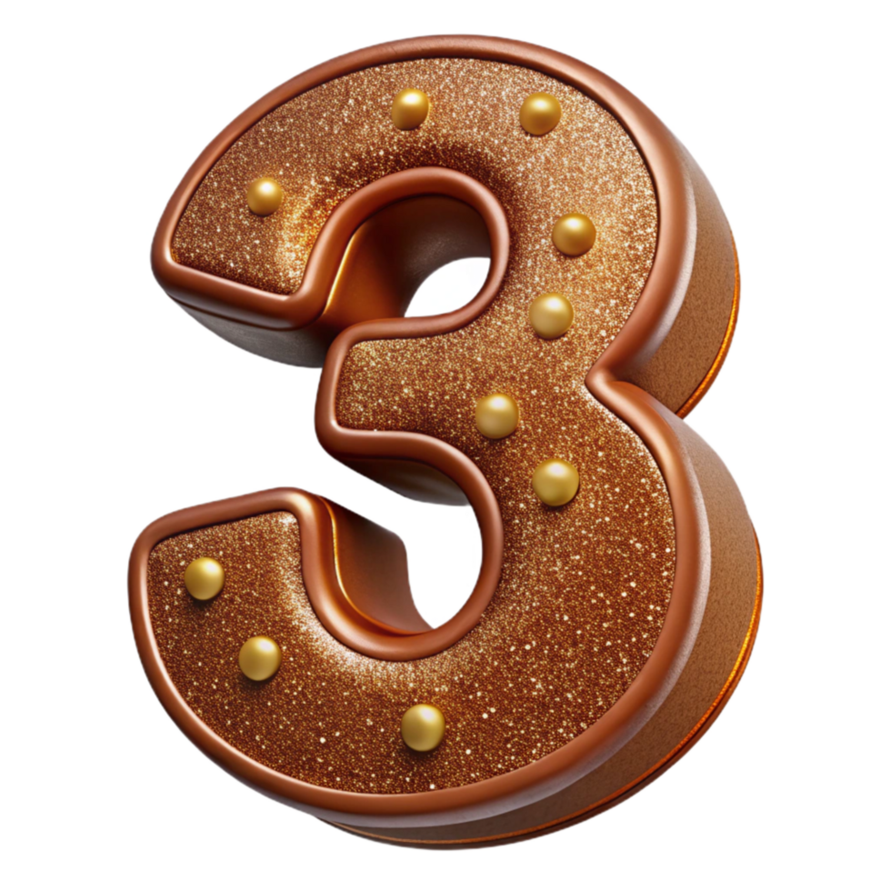 impressive traditional Brown Embossed Leather Number Three Cutout on Transparent Background high resolution png