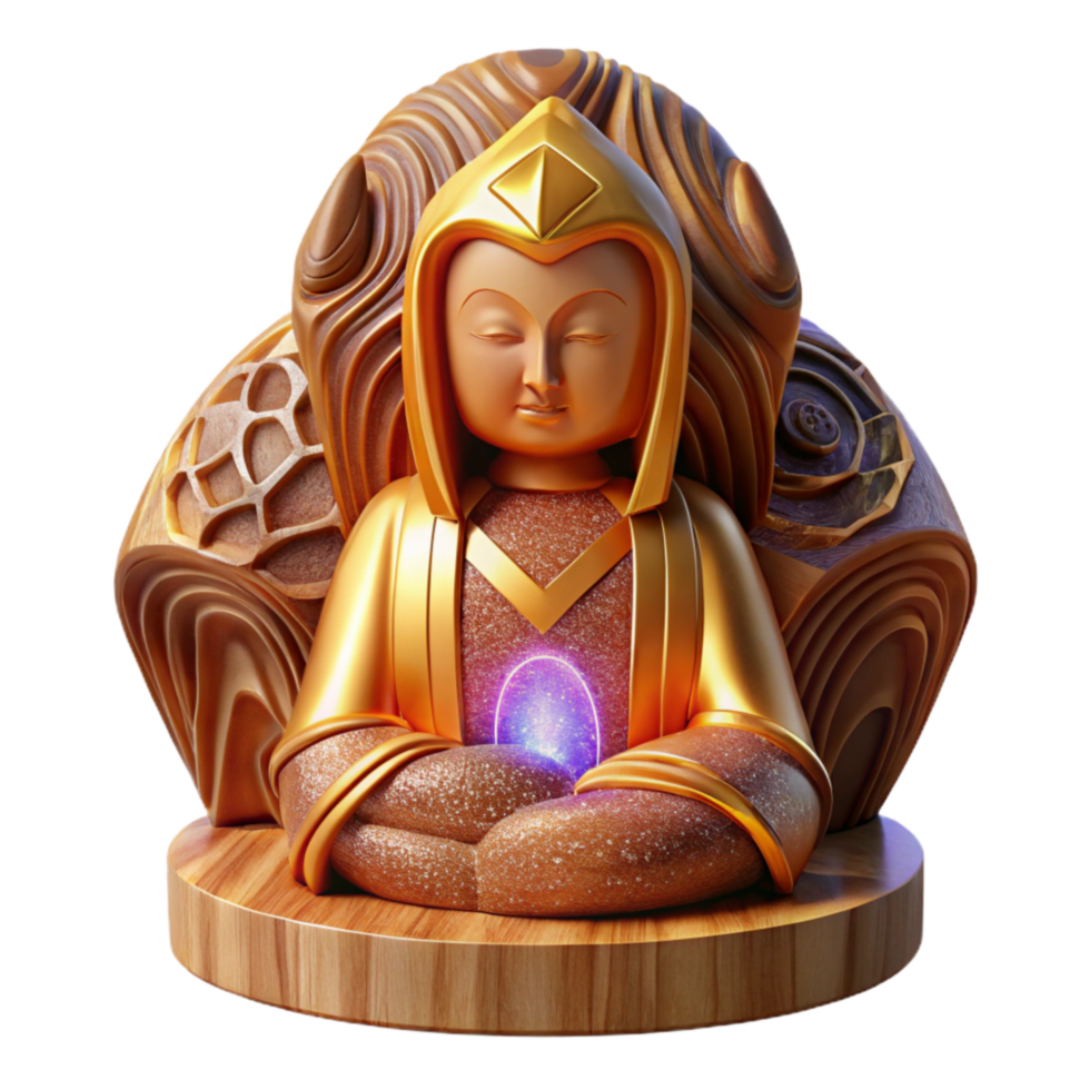 elegant traditional Carved Wooden Statue Iconography Isolated on Transparent Background high quality png