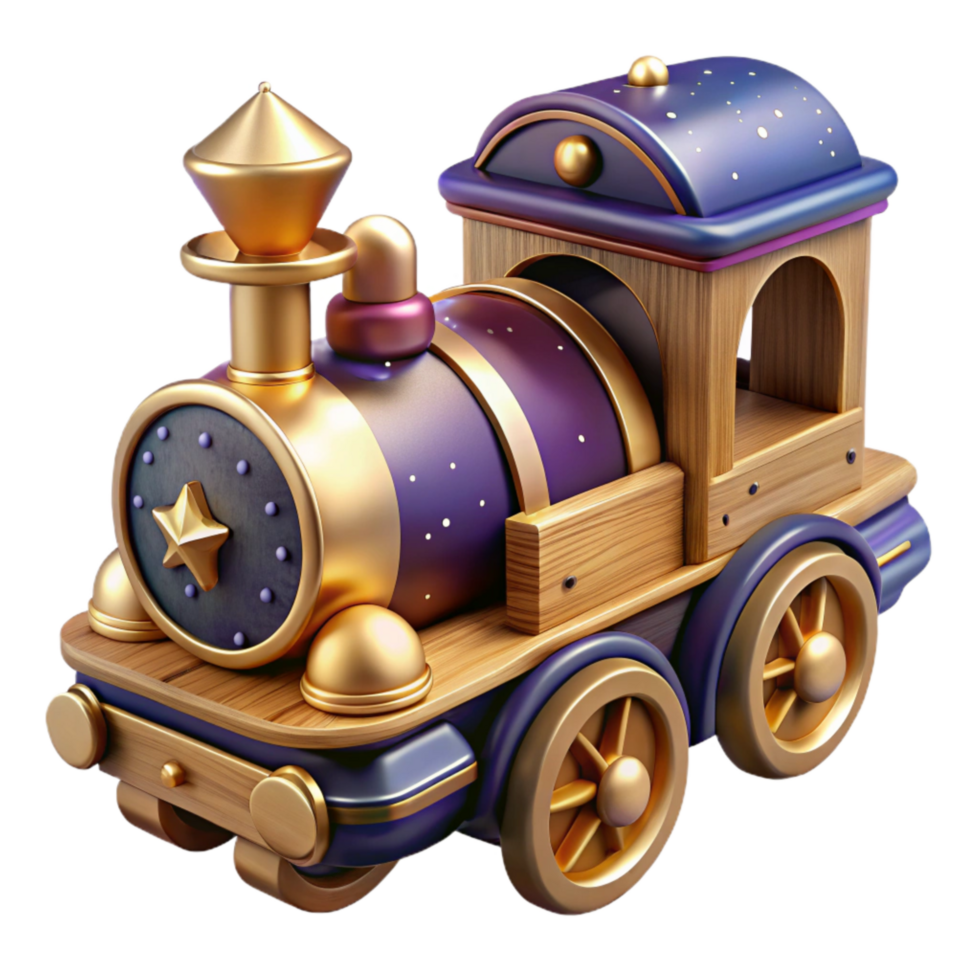 elegant abstract Carved Wooden Toy Train Classic Style Cutout Element professional png