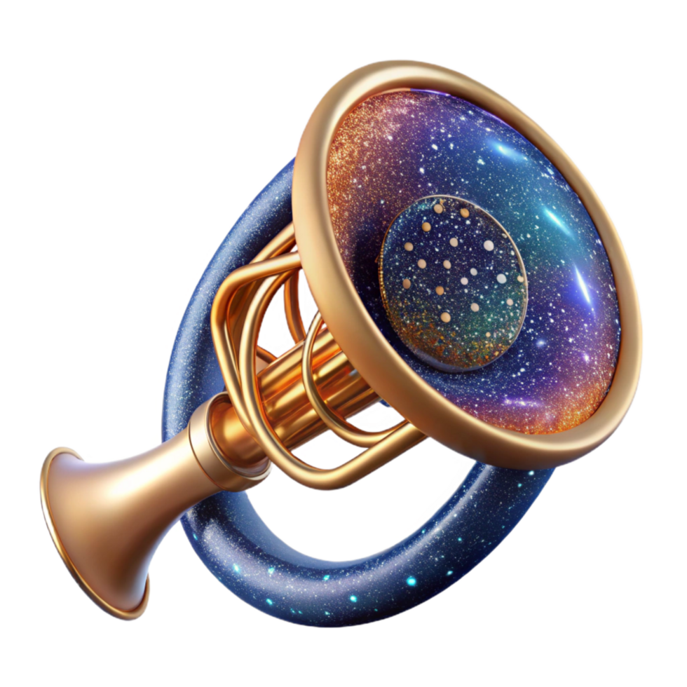 magnificent contemporary French Horn Isolated with Circular Shape and Brassy Sheen high quality png