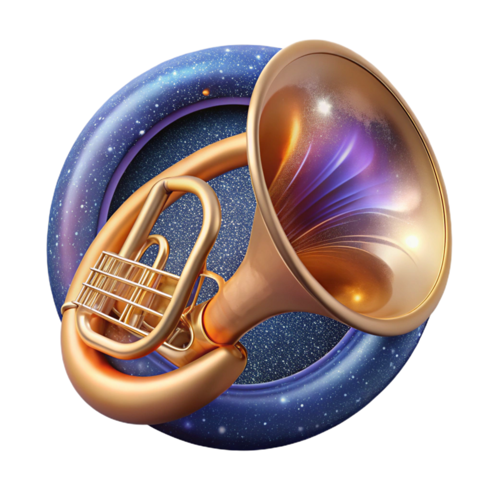 impressive classic French Horn Isolated with Circular Shape and Brassy Sheen exclusive png